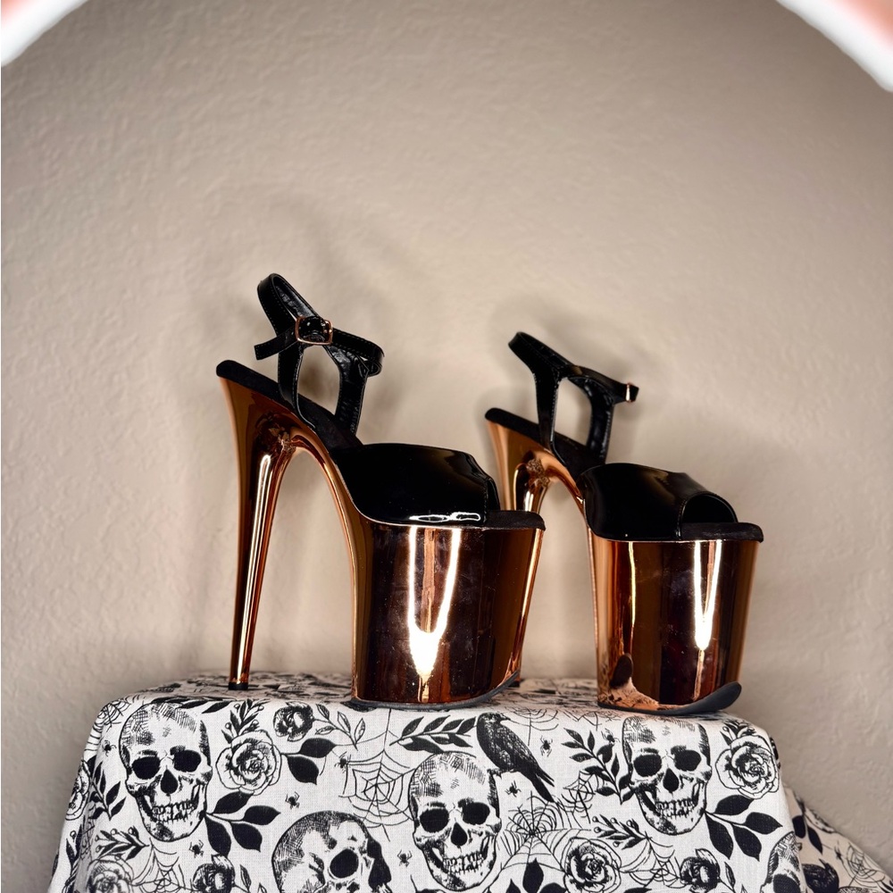 Pleaser Black and Rose Gold Platform Heels - Picture 6 of 12